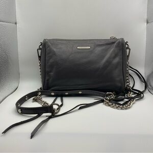 Rebecca Minkoff Gray Leather Crossbody Bag Silver Studs & Chain Edgy Rocker Y2K